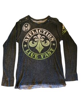 Affliction Kids Long Sleeve Tee - Black with Lime Graphic